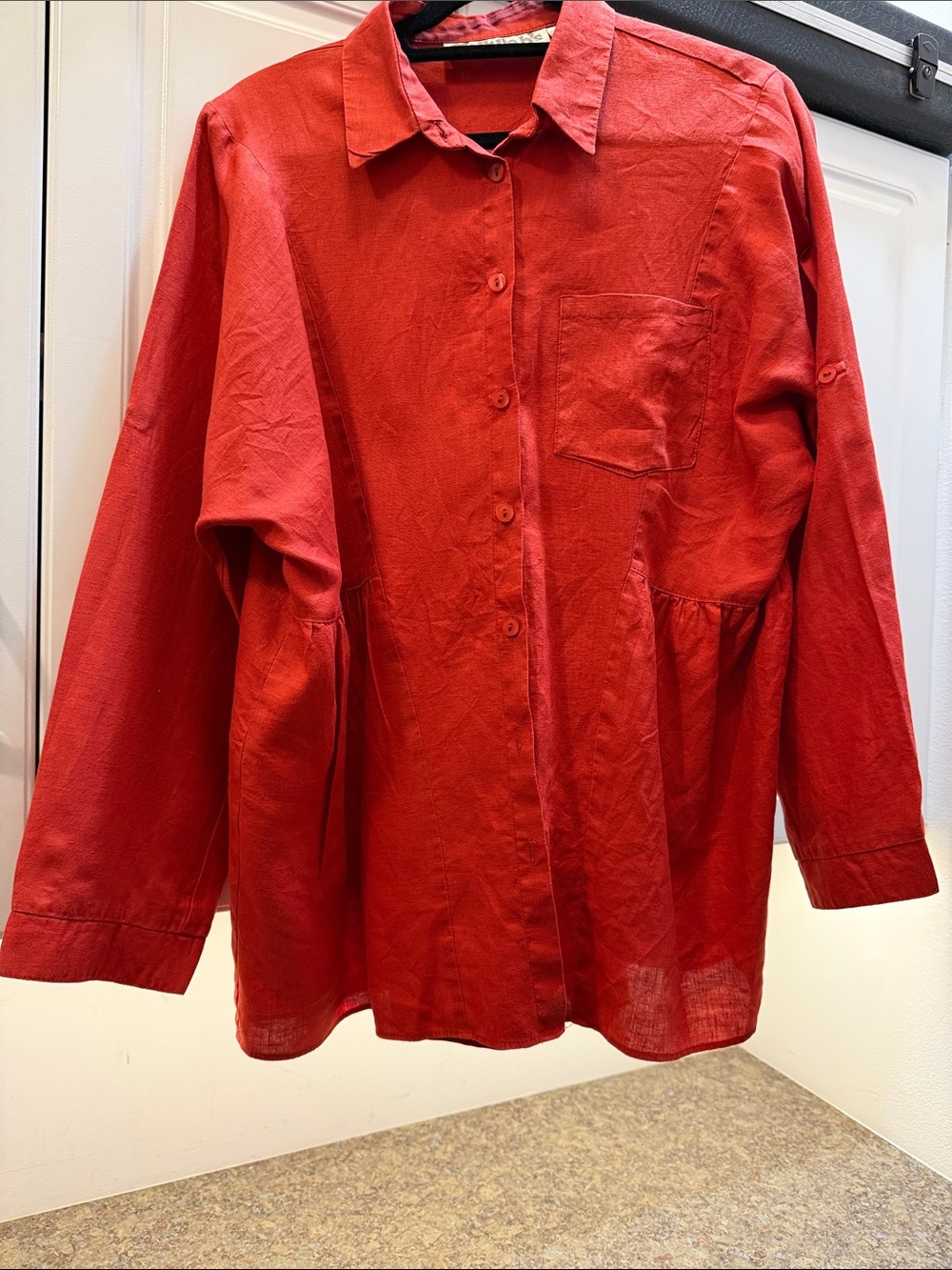 TALULAH Orange Red Casual Button-Down Linen Shirt